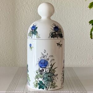 Arabia Finland Lidded Canister Blue Floral Rose Pattern Signed HL Ahola